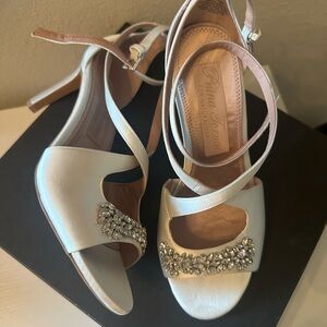 Pnina Tornai Ivory Satin Heels with Crystals - 7.5 Wide